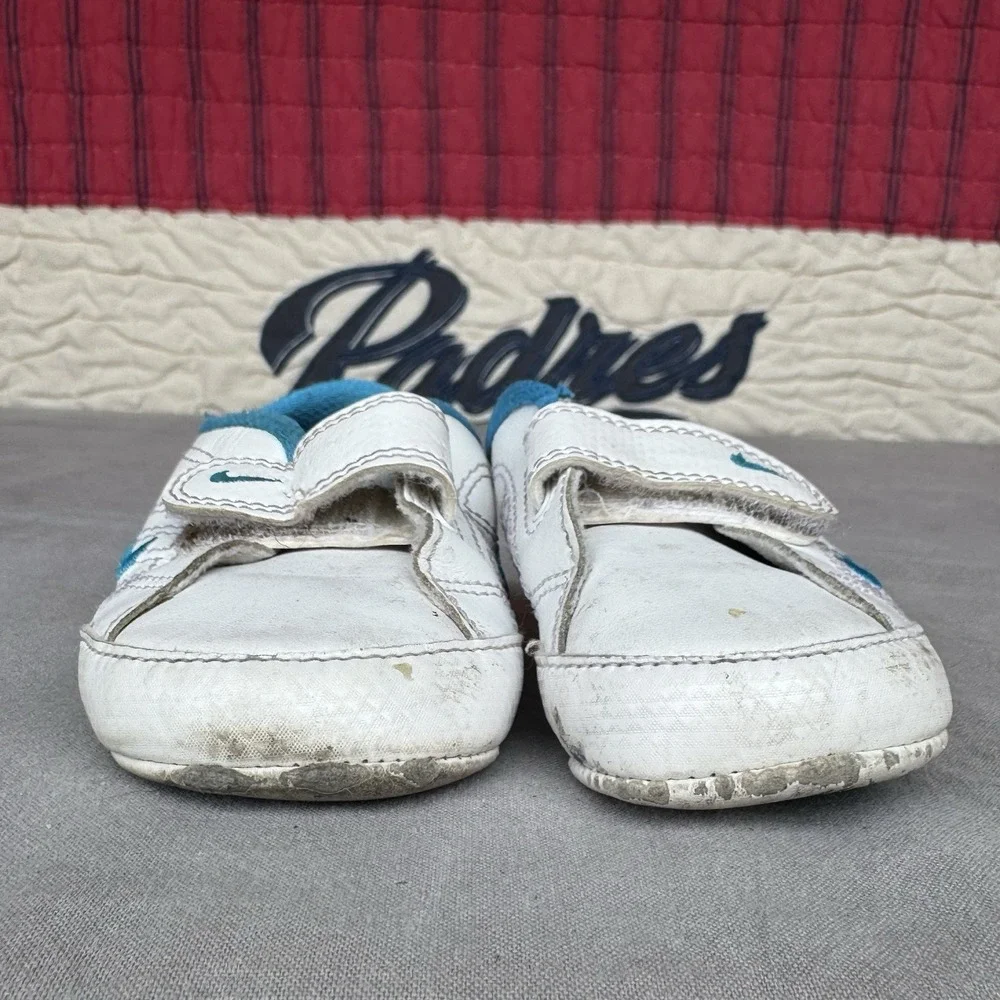 Size‎ 4c - Nike Waffle Crib Shoes Soft Leather Unisex White Blue Infant Baby